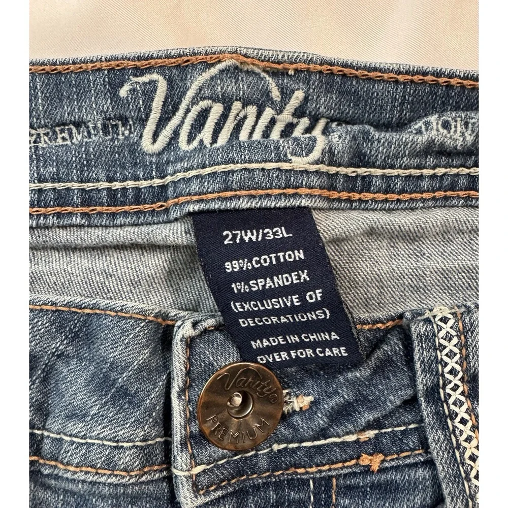 Vanity Jeans Women's *fits 28x32 Tall Blue Y2K Low Rise Flare Hippie Festival - Picture 10 of 14